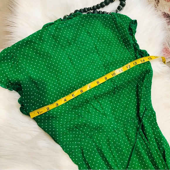 Reformation Sicilia Ruffle Wrap Polka Dot Mini Dress Green Sz XS - Picture 11 of 13
